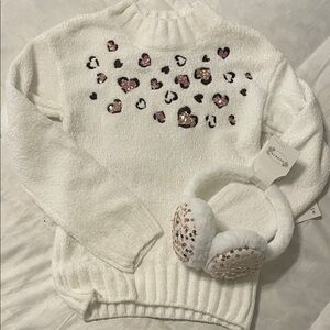 btween White Sweater with Sequin Heart Details